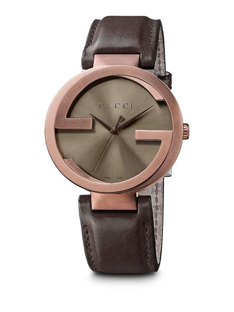 gucci goldtone stainless steel & leather-strap watch|Gucci stainless steel watch brown.